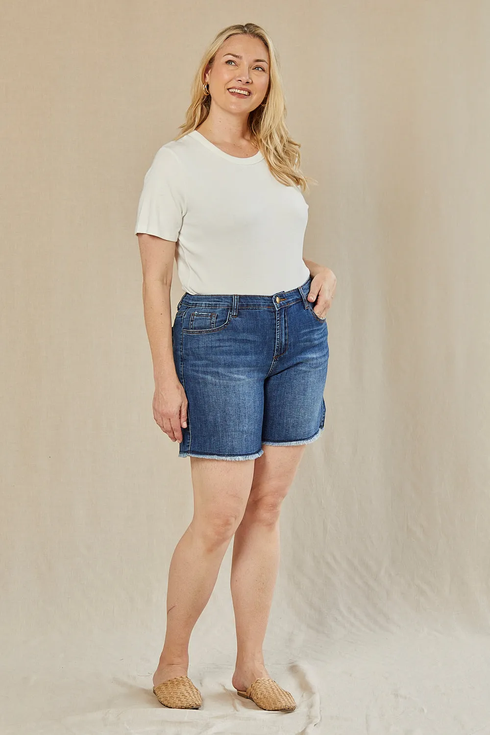 Adrift Denim Cut Off Shorts in Mid Wash