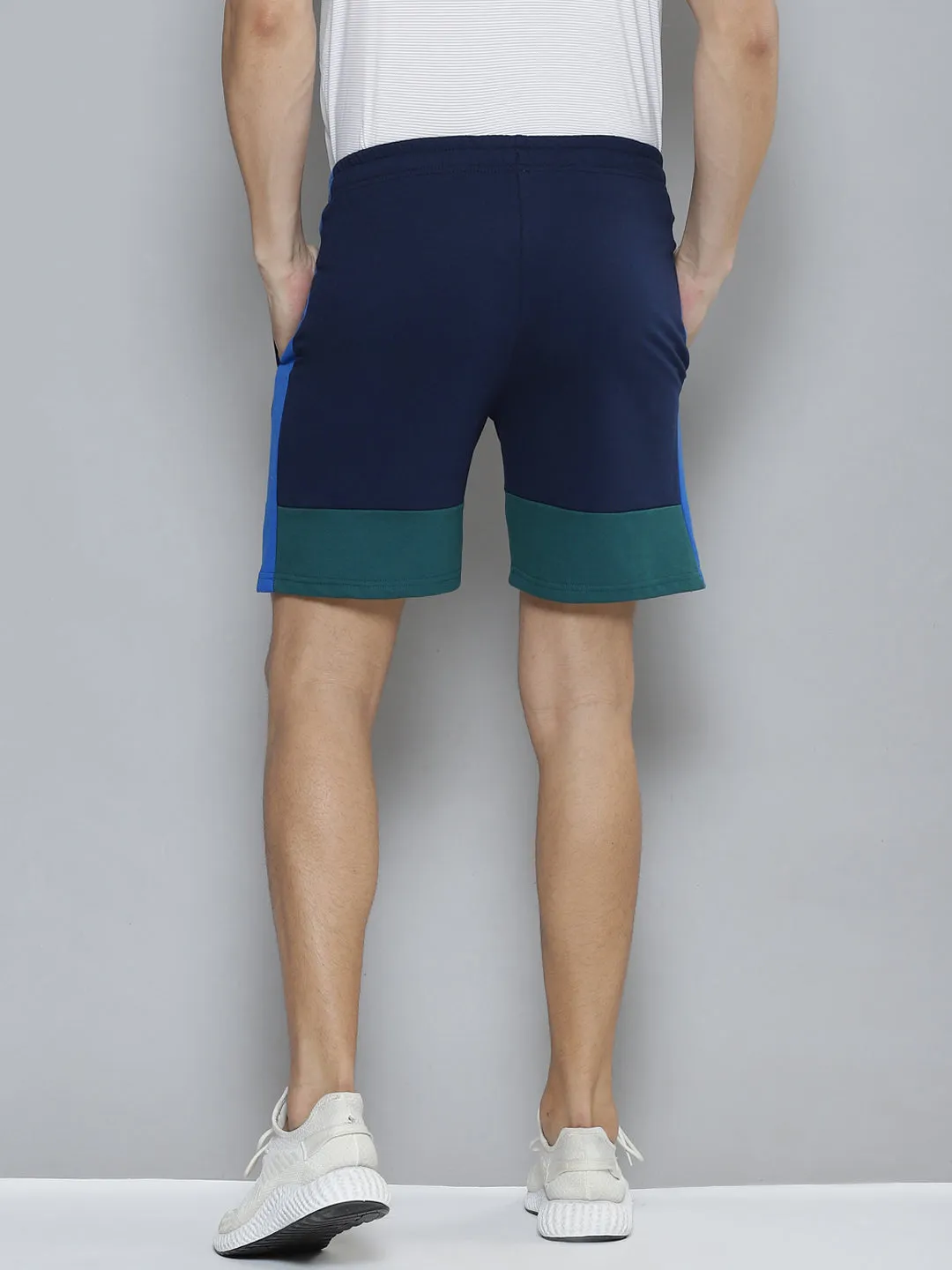 Alcis Men Navy Blue Green Colourblocked Slim Fit Training or Gym Sports Shorts