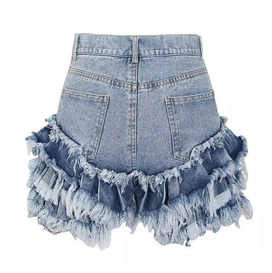 AVALYN Denim Ruffle RaRa Shorts