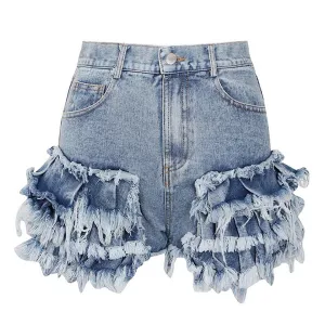 AVALYN Denim Ruffle RaRa Shorts