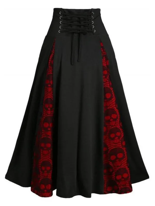 Black Halloween Skull Lace-up Skirts