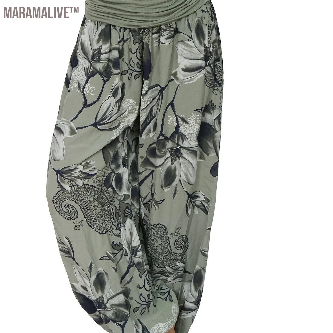 Boho Floral Print Ruched Harem Pants, Casual Bohemian Pants For Spring & Summer, Women's Clothing