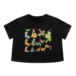 Cat Pattern Women's Flowy Cropped Tee