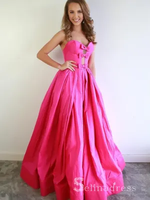 Chic A-line Sweetheart Fuchsia Prom Dresses Satin Prom Dress Evening Dress CBD218