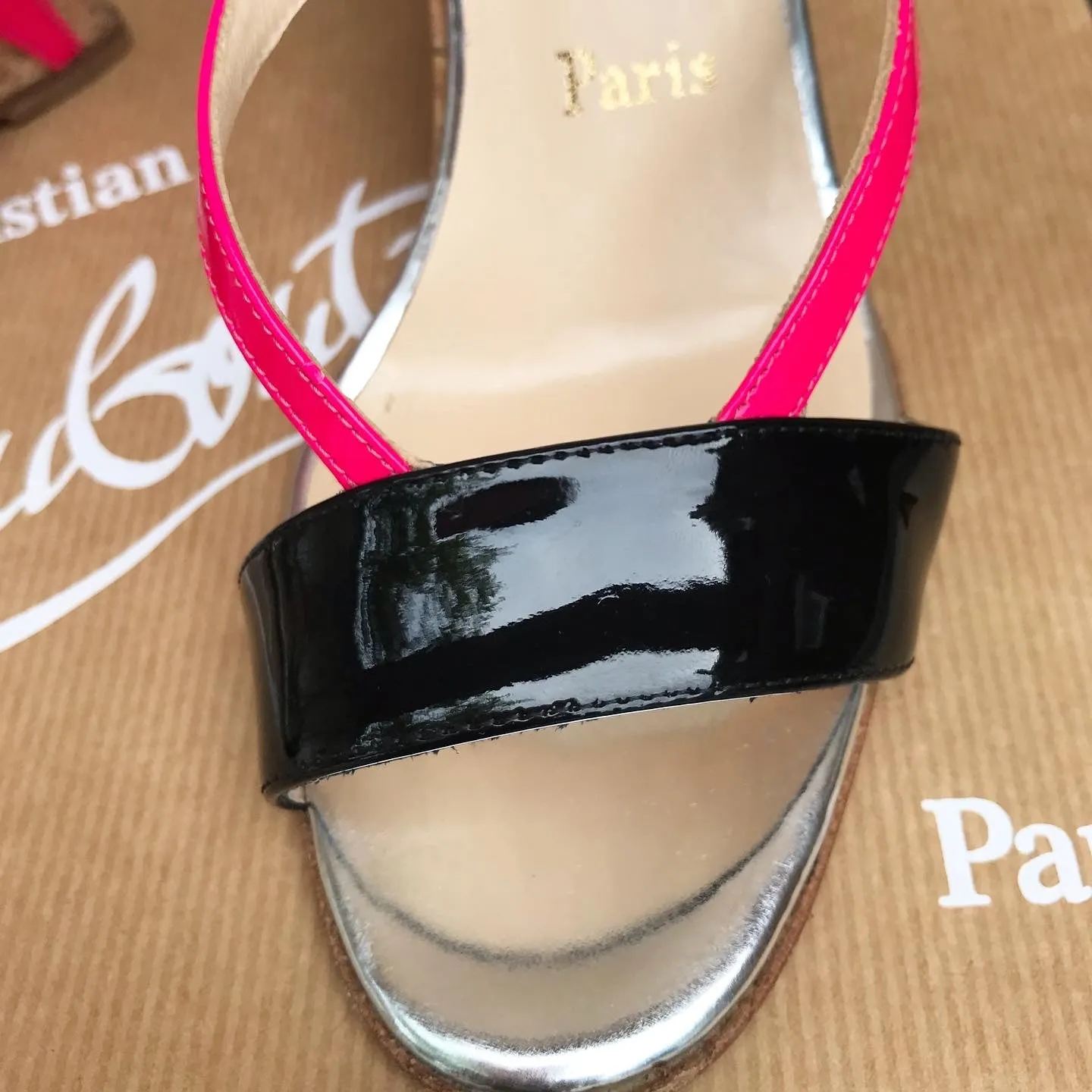 CHRISTIAN LOUBOUTIN Yasmin Patent Leather Cork Wedge Sandals