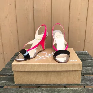 CHRISTIAN LOUBOUTIN Yasmin Patent Leather Cork Wedge Sandals