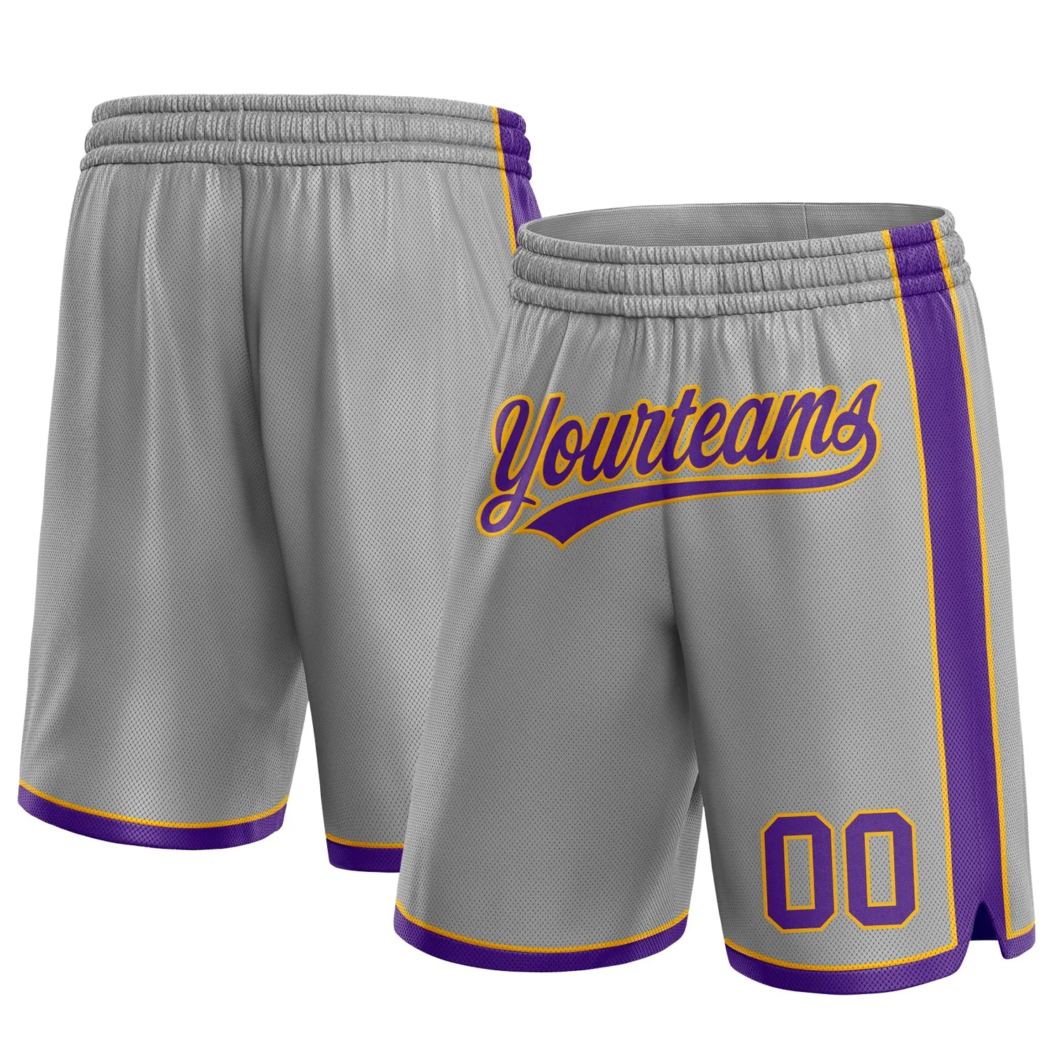 Custom Gray Purple-Gold Authentic Basketball Shorts