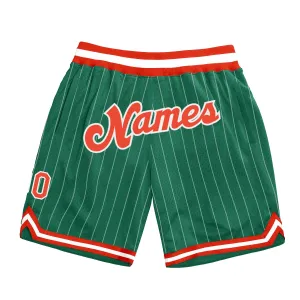 Custom Kelly Green White Pinstripe Orange-White Authentic Basketball Shorts