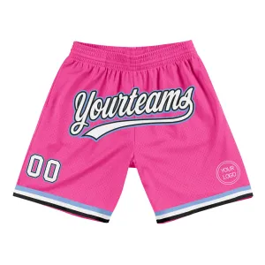 Custom Pink White Black-Light Blue Authentic Throwback Basketball Shorts