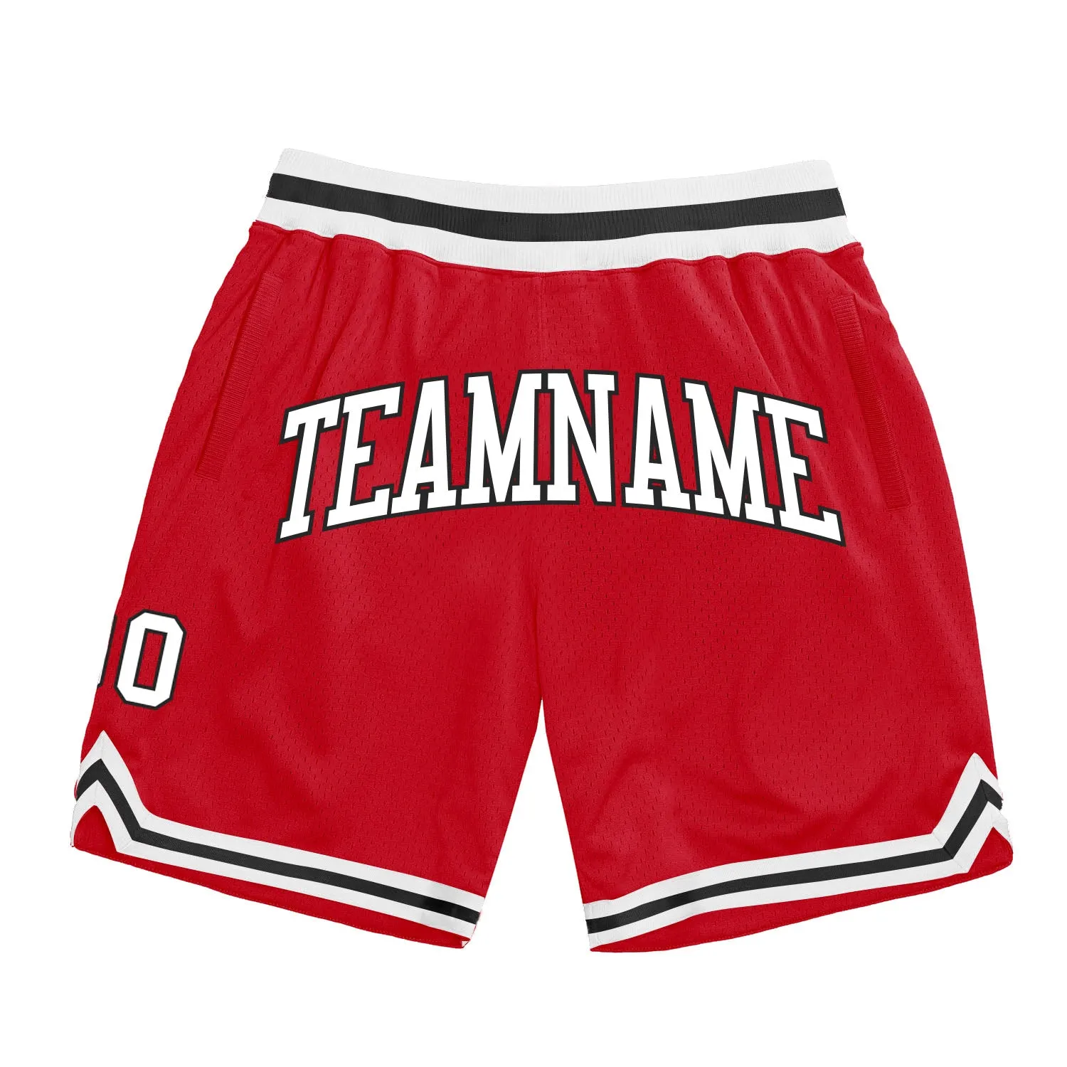 Custom Red White-Black Authentic Throwback Basketball Shorts