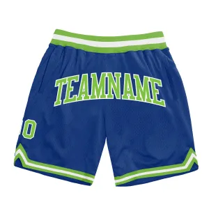 Custom Royal Neon Green-White Authentic Throwback Basketball Shorts