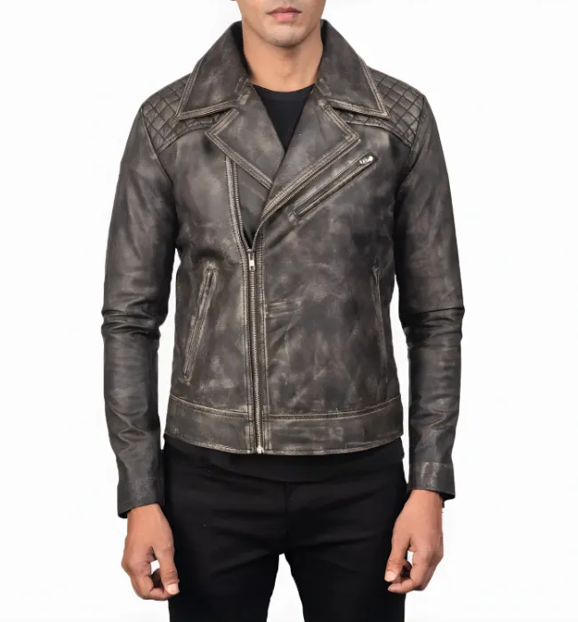 Danny Quilted Brown Leather Biker Jacket