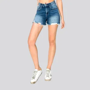 Distressed high-waist denim shorts for ladies