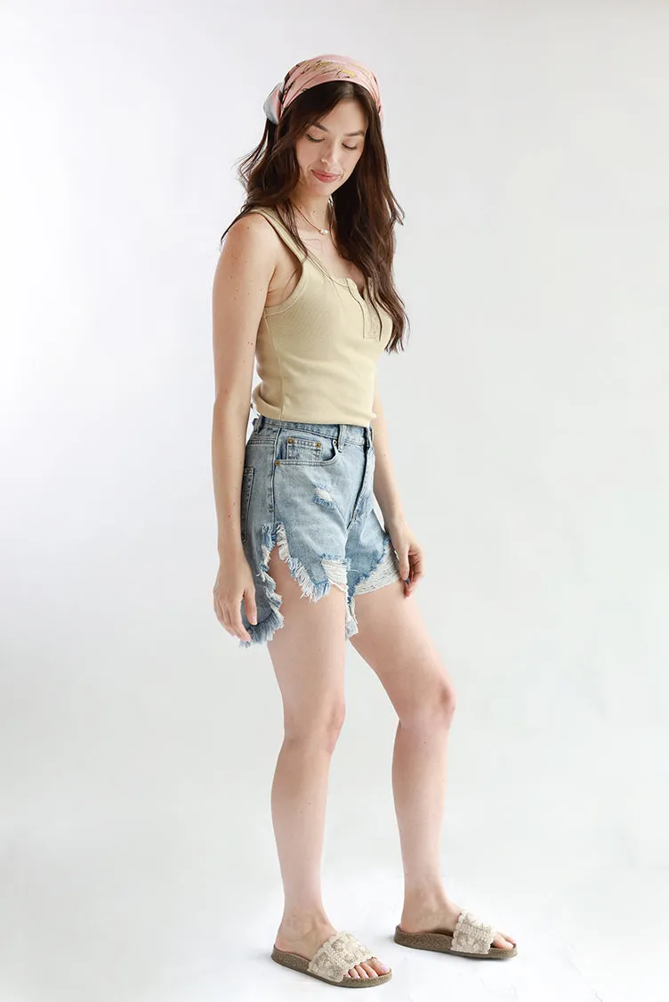 Distressed Washed Denim Shorts