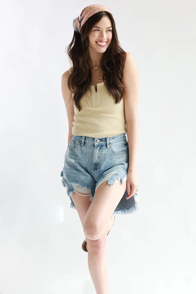 Distressed Washed Denim Shorts