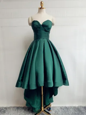 Emerald Green High Low Satin Prom Dresses Emerald Green High Low Formal Graduation Dresses