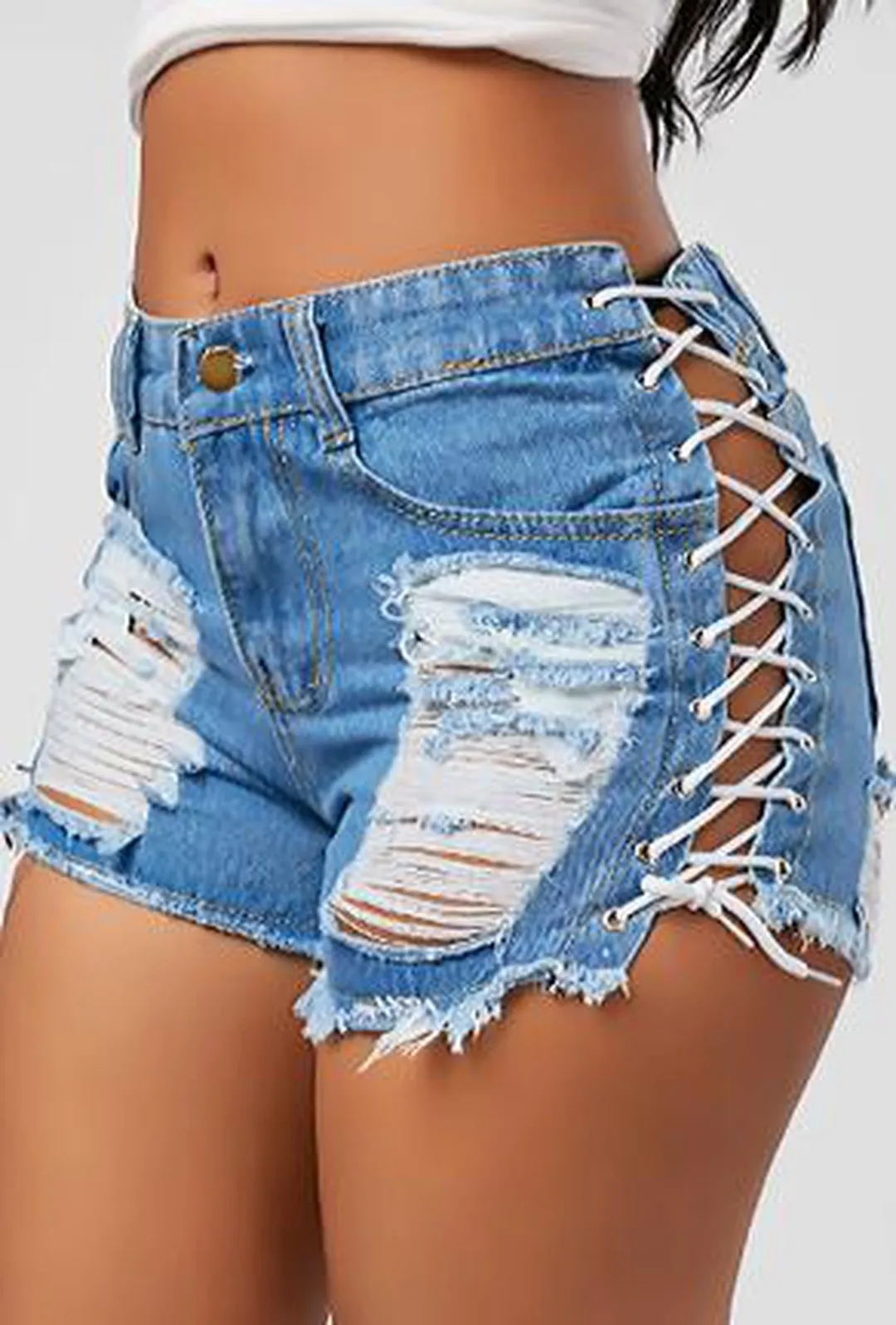 ERICA - LACED-UP DENIM SHORTS