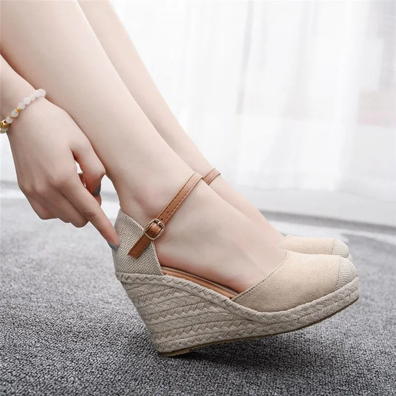 Fashion Mary Jane Wedge Sandals Round Toe Platform Wedge Sandals