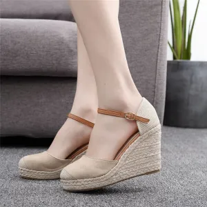 Fashion Mary Jane Wedge Sandals Round Toe Platform Wedge Sandals