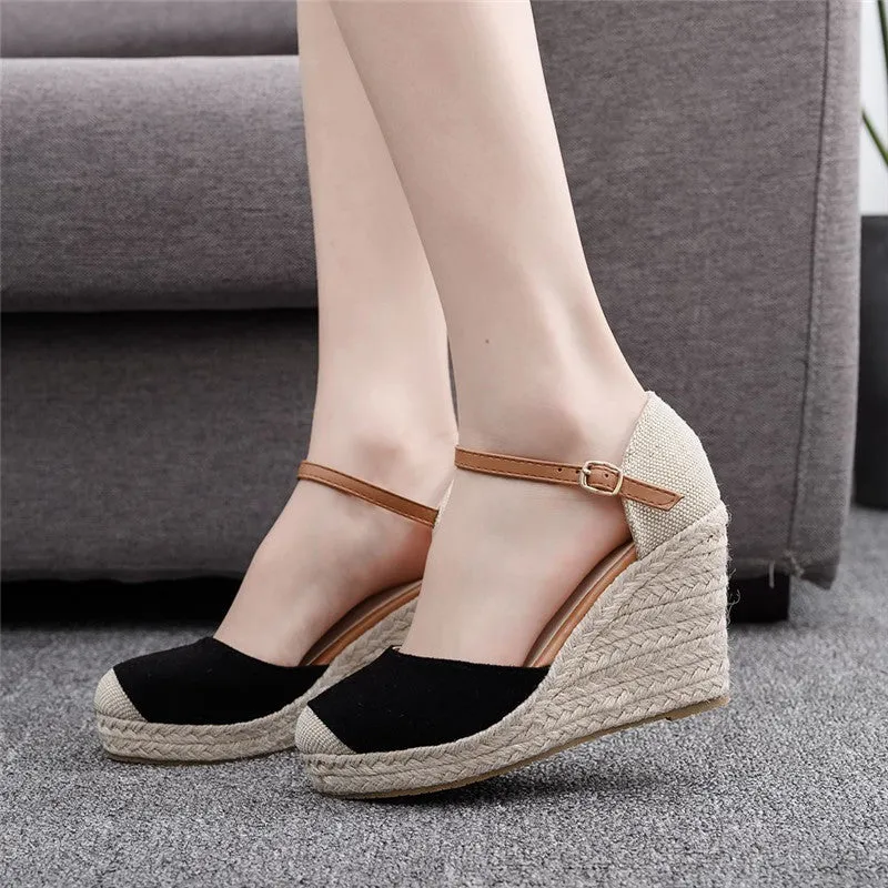 Fashion Mary Jane Wedge Sandals Round Toe Platform Wedge Sandals