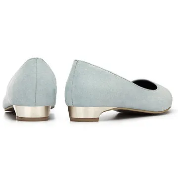 Fathion Light Blue Suede Pointed Toe Flat Shoes