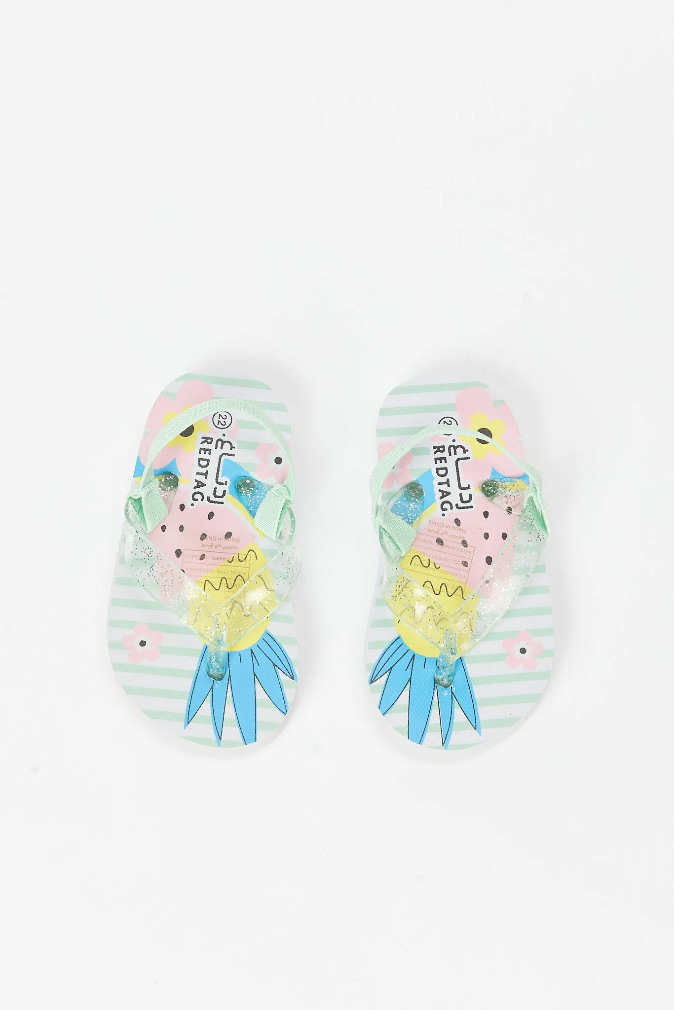 Girls Green Printed Toe Post