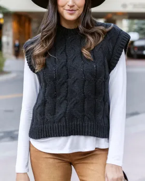 Grace & Lace Cable Knit Sweater Vest - Black