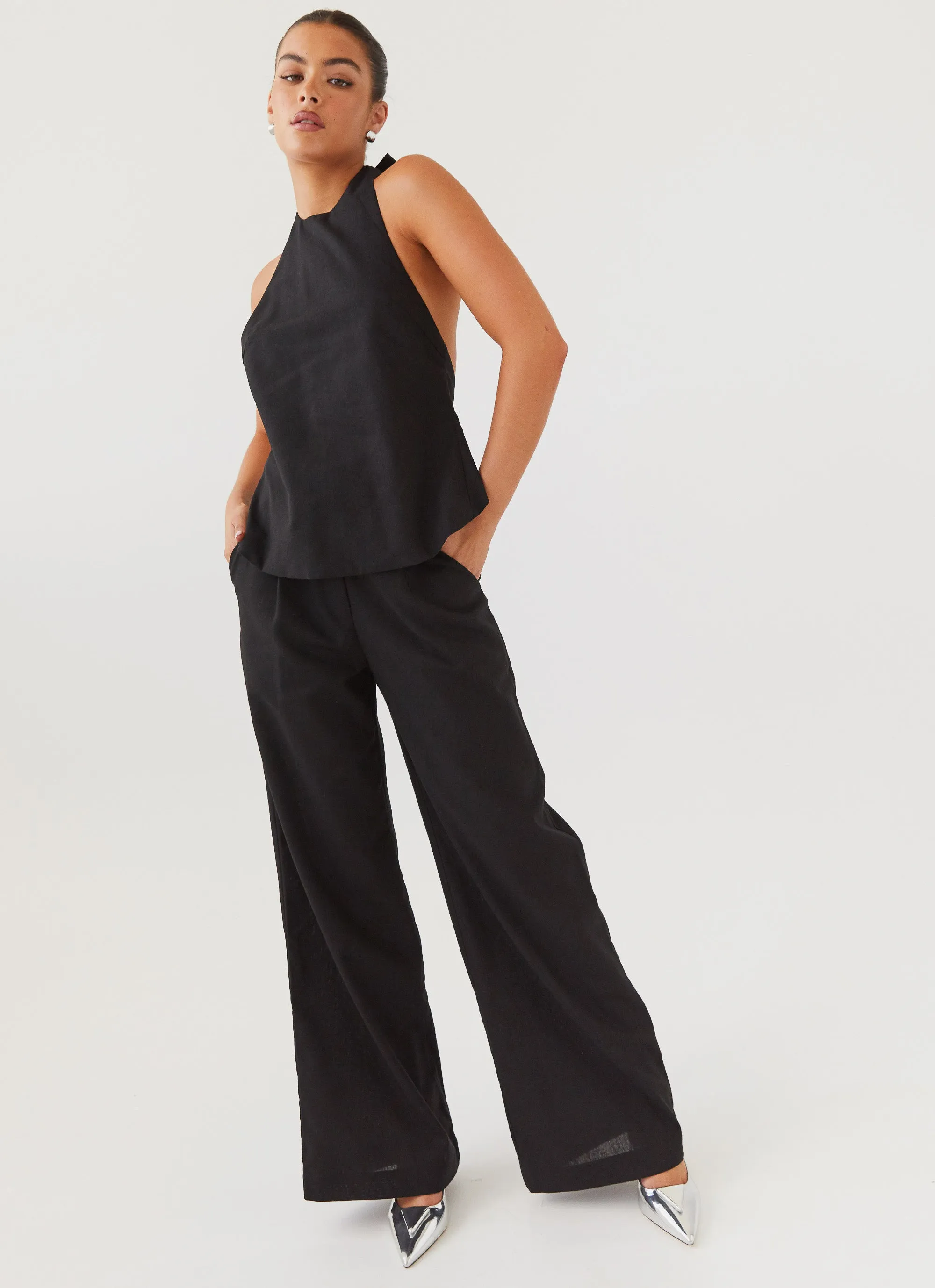 Heatwave Linen Wide Leg Pants - Black