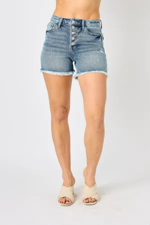 Judy Blue Button Fly Raw Hem Denim Shorts Style 150206