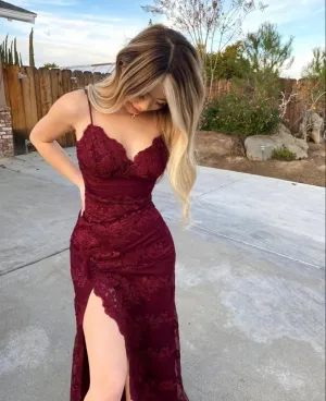 kamahe Burgundy long prom dresses, Satin evening dresses,party dresses, formal dress