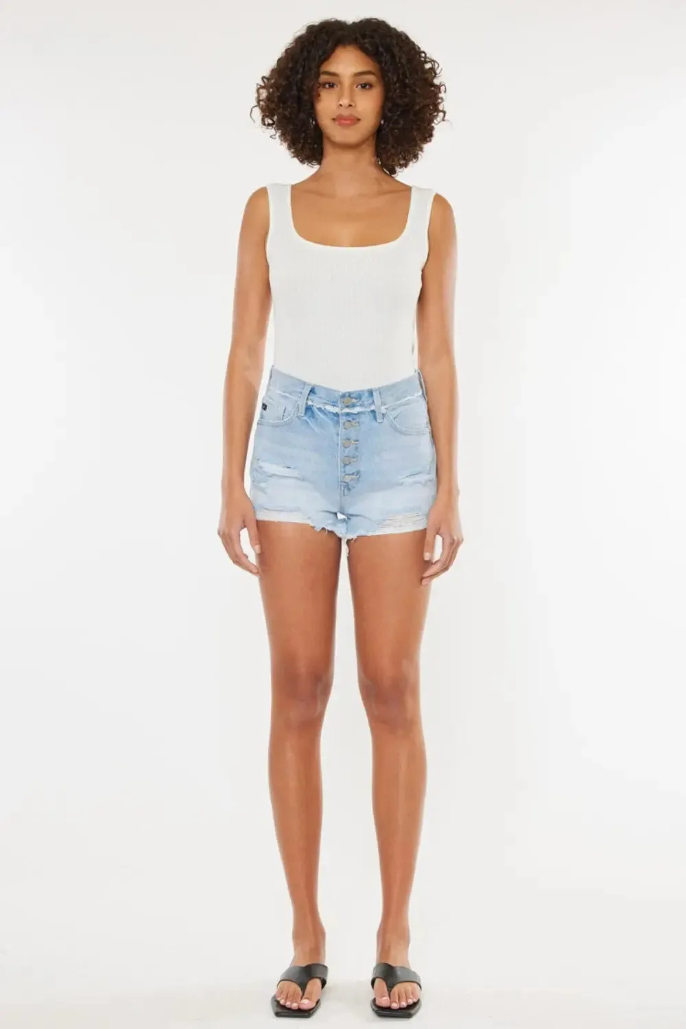 Kancan Distressed Button Fly Denim Shorts