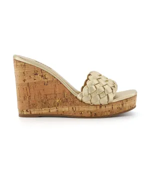 Krate Braided Strap Wedge Sandals Gold-Leather