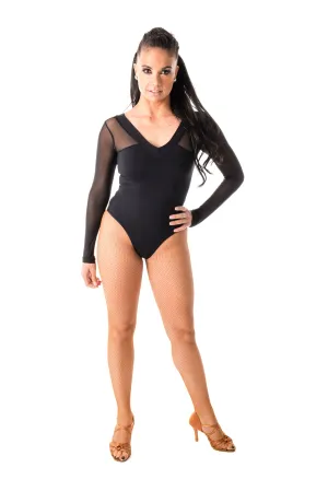 Leotard - Long Mesh Sleeve - V-Neck  (420AW)