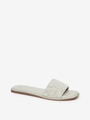 LUNA BLU Off White Pearl Detailed Slides