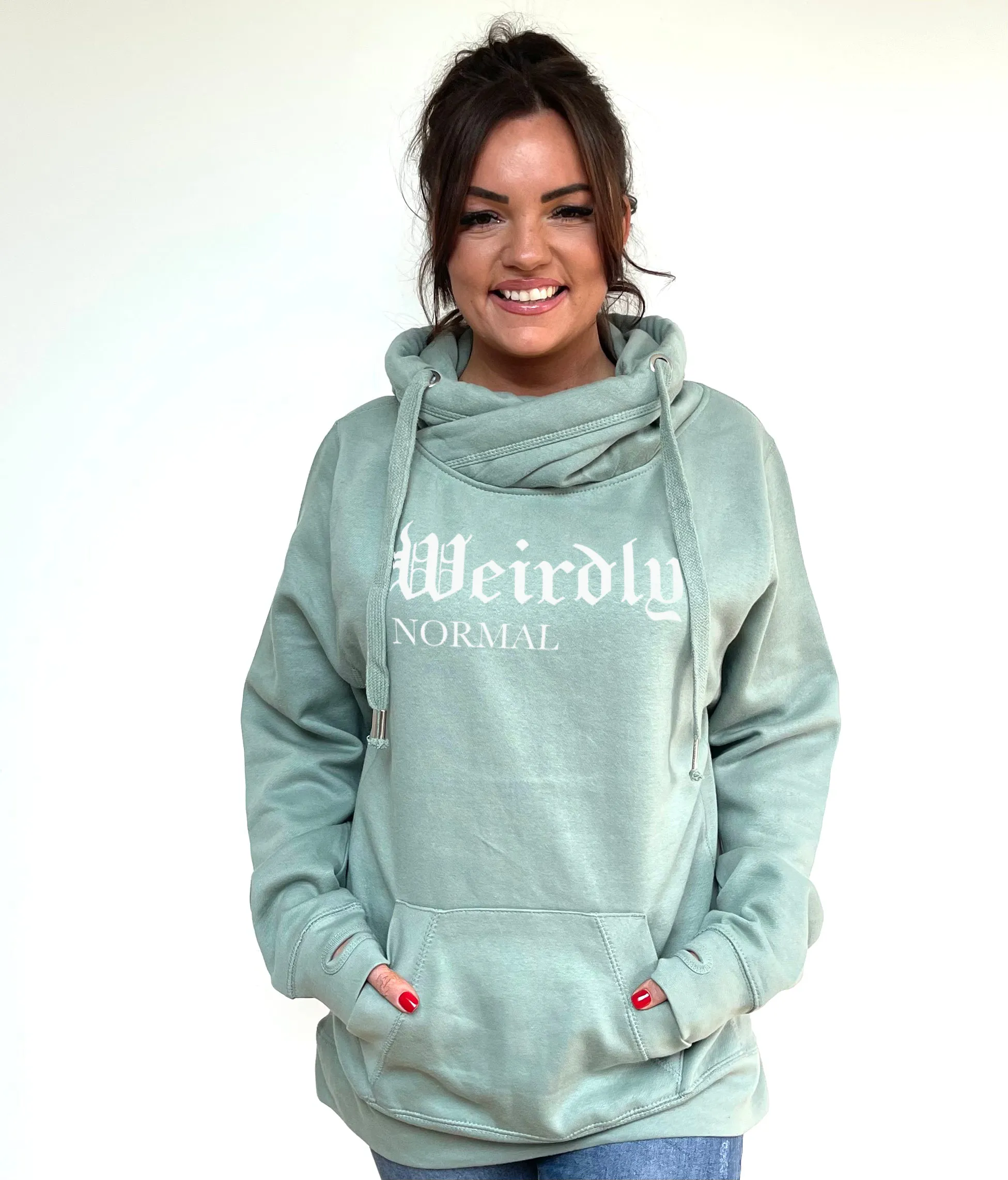 Luxury Cowl Neck Weirdly Normal Hoodie - Sage