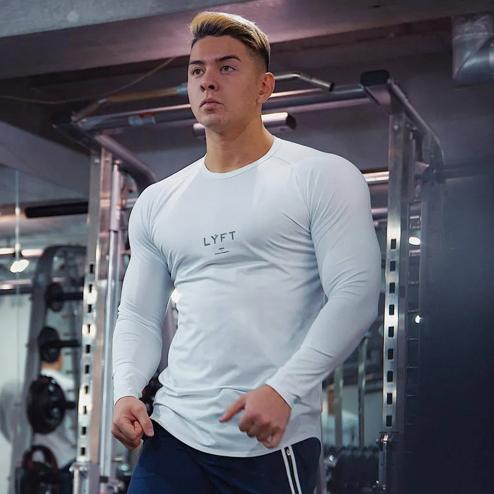 Men Bodybuilding Long sleeve Shirt Casual Cotton Skinny T-Shirt Male Gym Fitness Workout Tees Tops Spring Running Sport Clothing