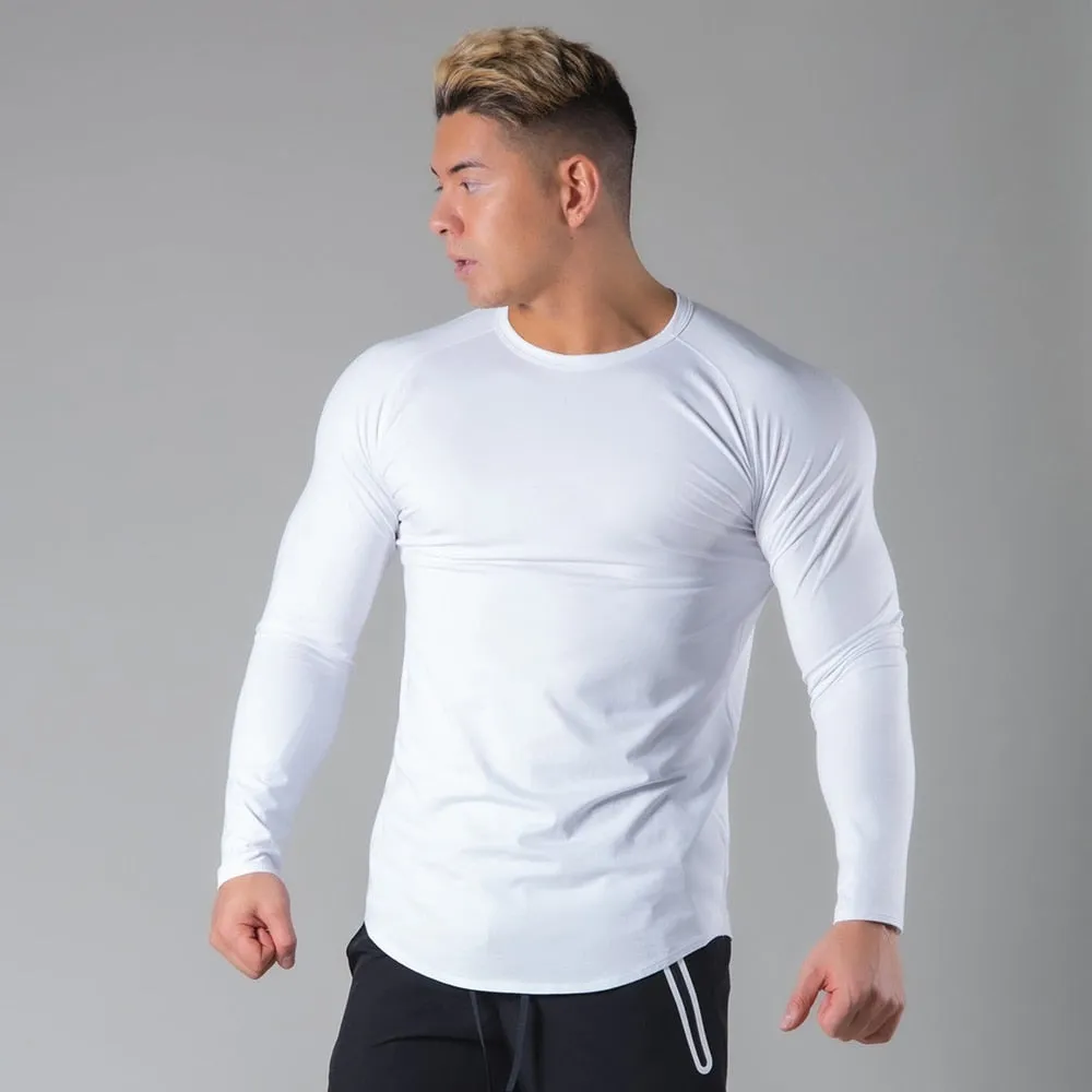 Men Bodybuilding Long sleeve Shirt Casual Cotton Skinny T-Shirt Male Gym Fitness Workout Tees Tops Spring Running Sport Clothing