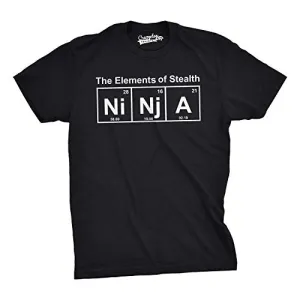 Mens Ninja Element T shirt Funny Science Warrior Novelty Mens Graphic Nerdy Tees (Black) S