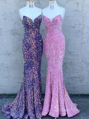 Mermaid Sparkly Sleeveless Prom Dresses V neck Sequins Evening Dresses MLK04881