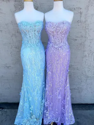 Mermaid Sweetheart Light Sky Blue Lace Prom Dress Beaded Evening Dresses RYU003