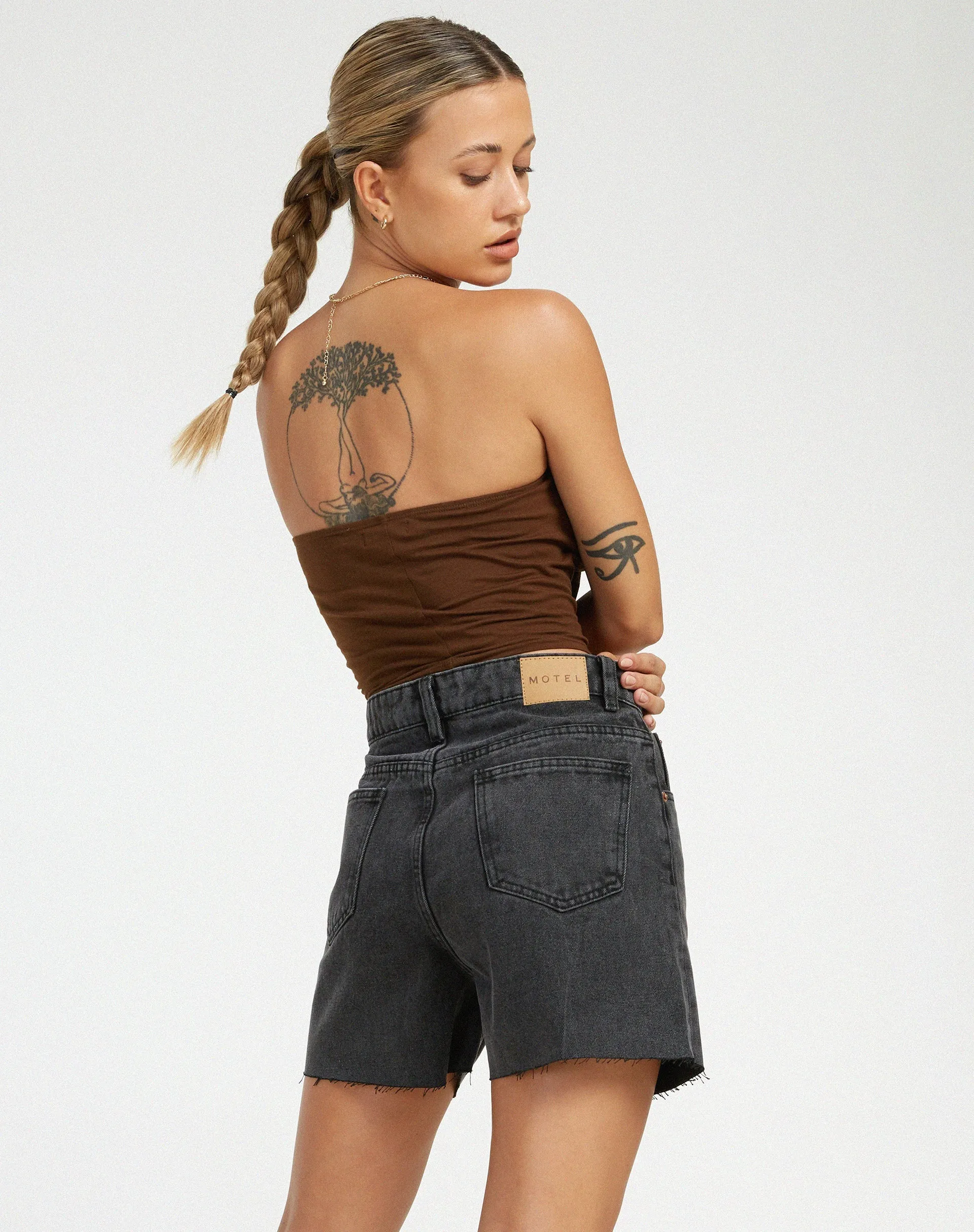 Mid Length Denim Shorts in Black Wash