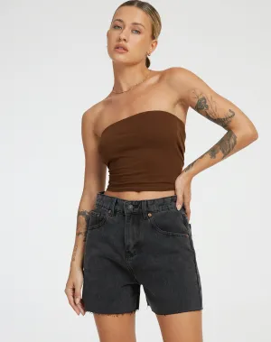 Mid Length Denim Shorts in Black Wash