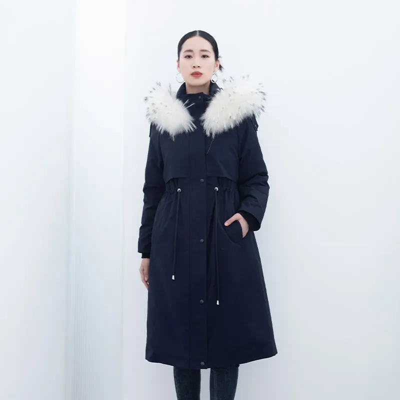 Navy Blue Long Winter Down Jacket