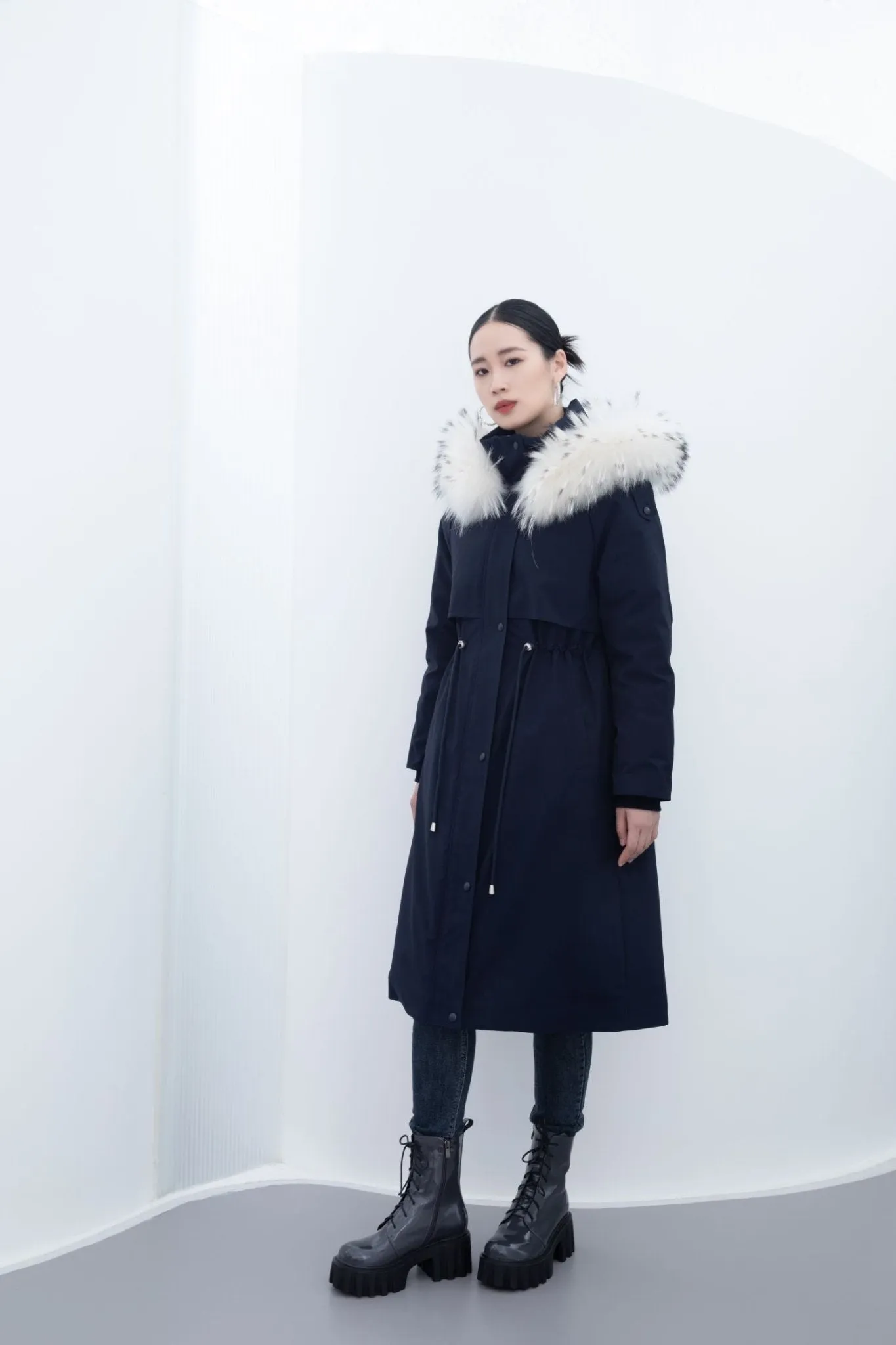 Navy Blue Long Winter Down Jacket