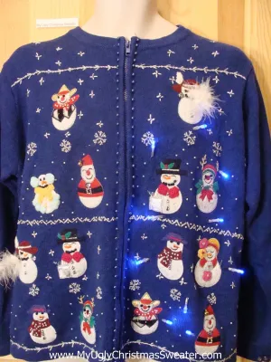 Need to Buy Christmas Sweaters? Light Up Sweater Furry Snowmen