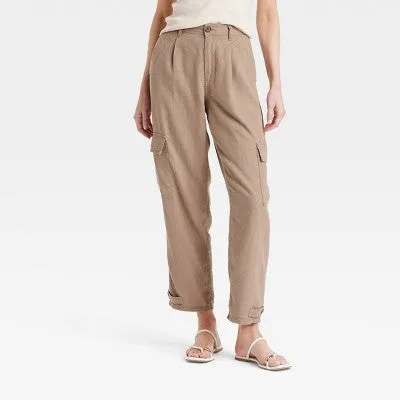 New - A New Day Women's Straight High Rise Ankle Cargo Pants Adjustable Leg