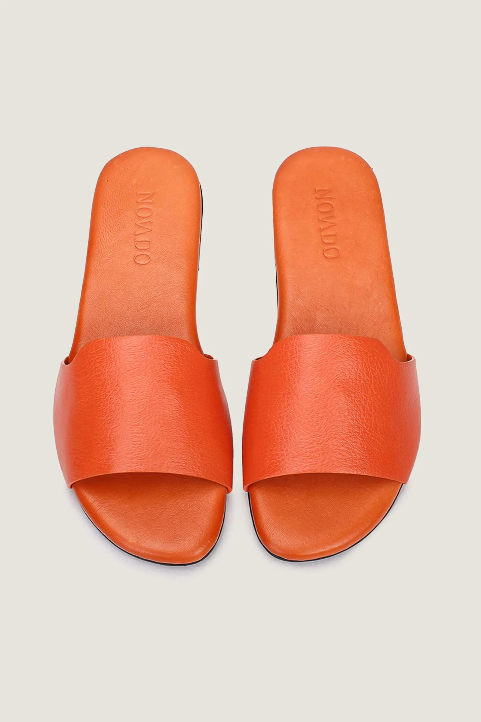 Novado - Flat Leather Sandals - Orange