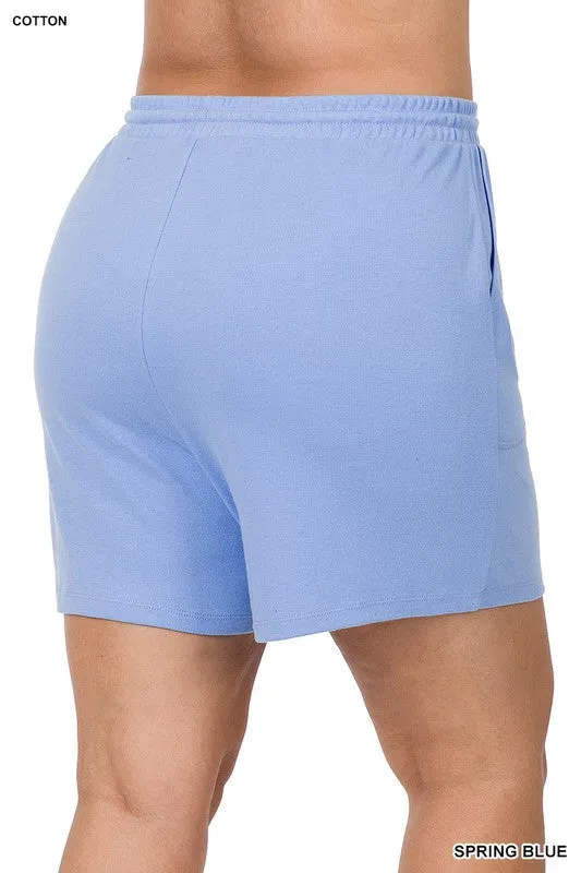 Plus Cotton Drawstring Waist Shorts