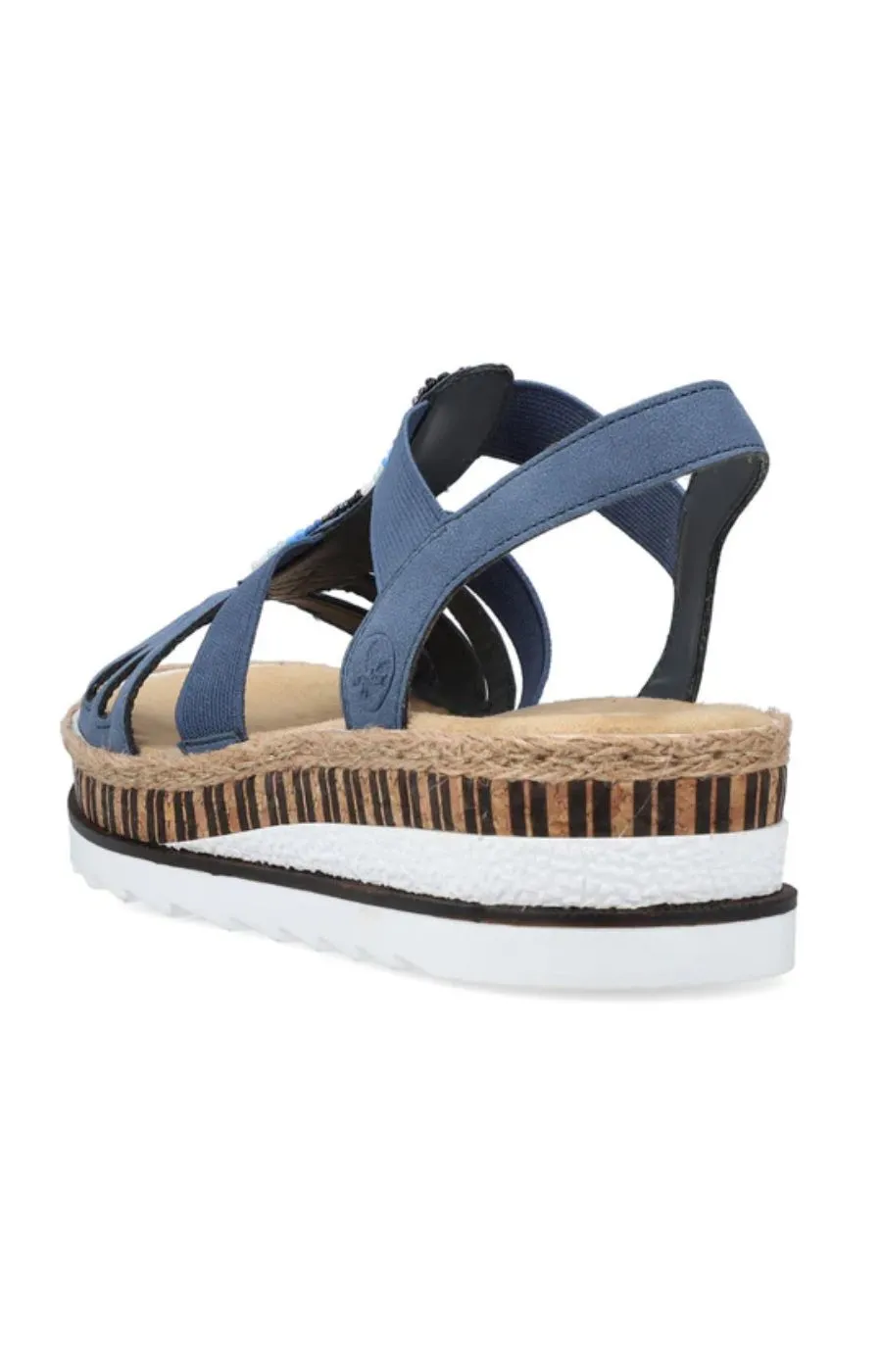 Rieker Beaded Wedge Sandal in Navy