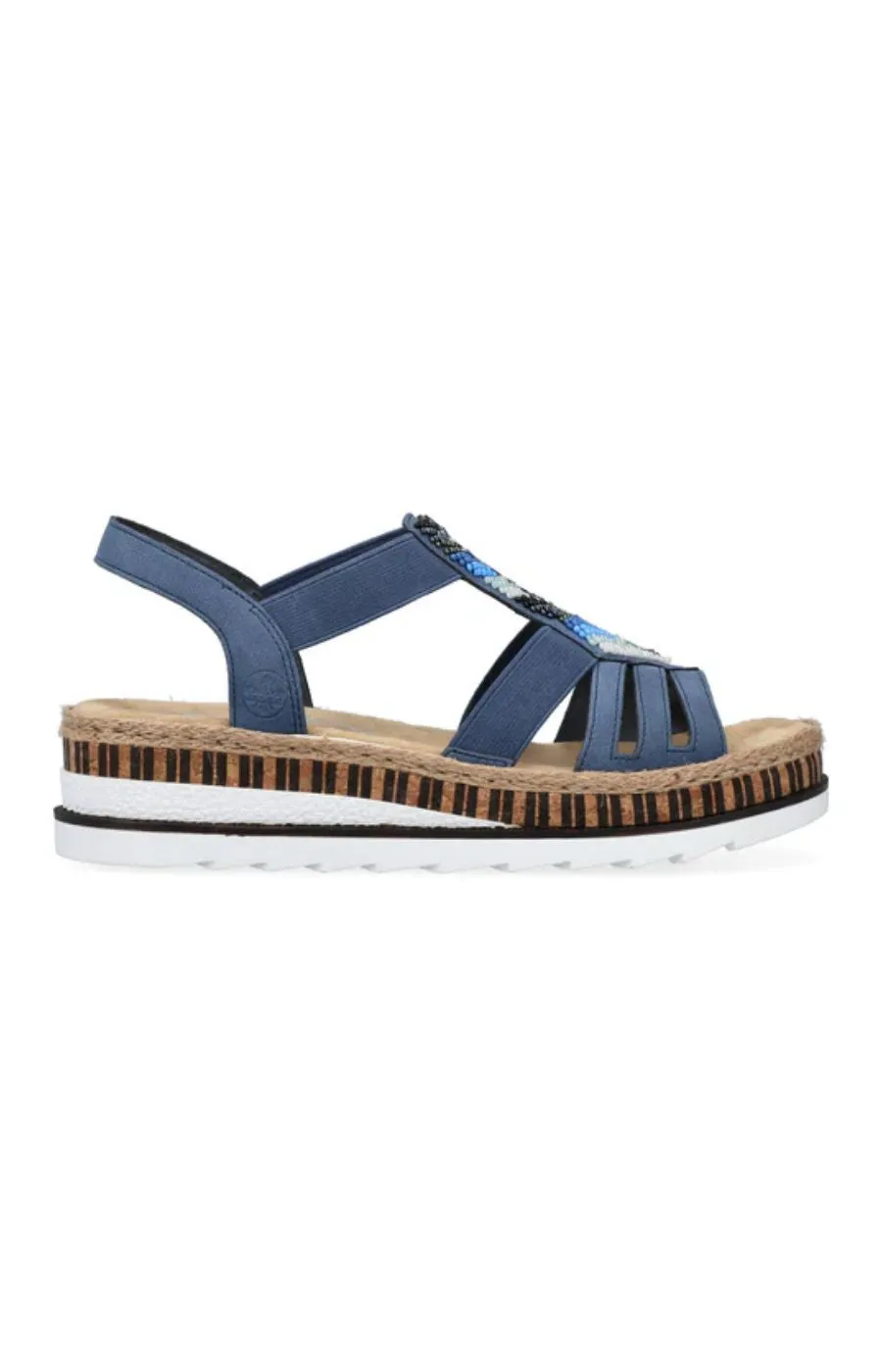 Rieker Beaded Wedge Sandal in Navy